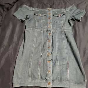 Off-Shoulder Denim Dress with Button Front